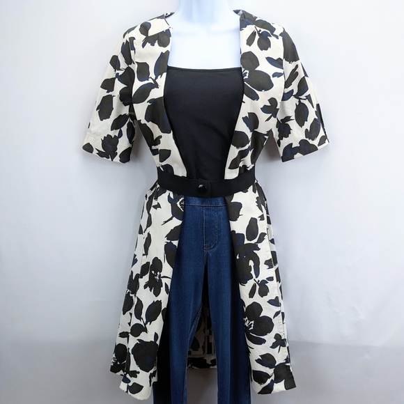 Size XS (2) Simply Vera Wang White Black Floral Formal Retro Blazer Jacket Coat - Picture 4 of 16